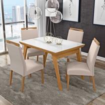 Conjunto sala de jantar mesa extensível 1.20 tampo de vidro branco c/ 04 cadeiras betina