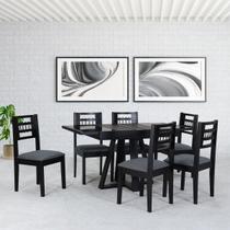 Conjunto Sala de Jantar Mesa Extensível 105/148 Tampo Vidro 06 Cadeiras Assento Estofado Ébano