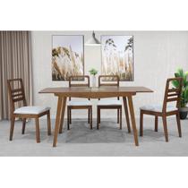 Conjunto Sala de Jantar Mesa Extensível 113x164cm Tampo Madeira 06 Cadeiras Assento Estofado Conjunto Sala de Jantar Mesa Extensível 113x164cm Tampo Madeira 06 Cadeiras Assento Estofado