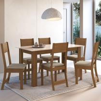 Conjunto Sala de Jantar Mesa Fidelitá Veneza Com 4 Cadeiras Freijó e OffWhite Assento Bege