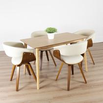 Conjunto Sala de Jantar Mesa Finlândia 120x75cm com 4 Cadeiras Betina Linho Bege/Creme Conjunto Sala de Jantar Mesa Finlândia 120x75cm com 4 Cadeiras Betina Linho Bege/Creme