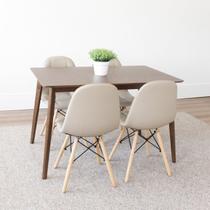 Conjunto Sala de Jantar Mesa Finlândia 120x75cm com 4 Cadeiras Eiffel Botonê Bege/Nogueira Conjunto Sala de Jantar Mesa Finlândia 120x75cm com 4 Cadeiras Eiffel Botonê Bege/Nogueira