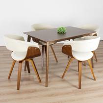 Conjunto Sala de Jantar Mesa Finlândia Nogueira 120x75cm com 4 Cadeiras Betina Linho Bege/Creme Conjunto Sala de Jantar Mesa Finlândia Nogueira 120x75cm com 4 Cadeiras Betina Linho Bege/Creme