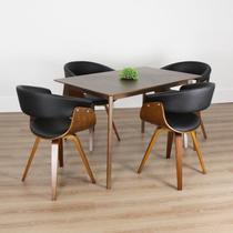 Conjunto Sala de Jantar Mesa Finlândia Nogueira 120x75cm com 4 Cadeiras Betina PU Preto Conjunto Sala de Jantar Mesa Finlândia Nogueira 120x75cm com 4 Cadeiras Betina PU Preto