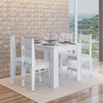 Conjunto Sala de Jantar Mesa Fixa com 4 Cadeiras Branco
