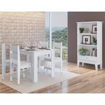 Conjunto Sala de Jantar Mesa Fixa com 4 Cadeiras Branco Conjunto Sala de Jantar Mesa Fixa com 4 Cadeiras Branco