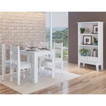 Conjunto Sala de Jantar Mesa Fixa com 4 Cadeiras Branco