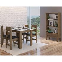 Conjunto Sala de Jantar Mesa Fixa com 4 Cadeiras + Estante Organizadora Marrom/Ameixa Negra Conjunto Sala de Jantar Mesa Fixa com 4 Cadeiras + Estante Organizadora Marrom/Ameixa Negra