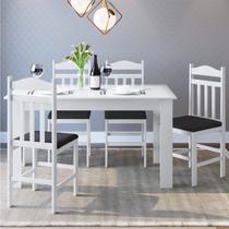 Conjunto Sala de Jantar Mesa Fixa com 4 Cadeiras Estofadas Branco