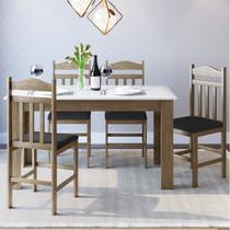 Conjunto Sala de Jantar Mesa Fixa com 4 Cadeiras Marrom/Ameixa Negra