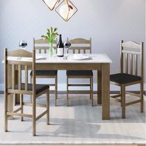 Conjunto Sala de Jantar Mesa Fixa com 4 Cadeiras Marrom/Ameixa Negra Conjunto Sala de Jantar Mesa Fixa com 4 Cadeiras Marrom/Ameixa Negra