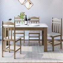 Conjunto Sala de Jantar Mesa Fixa com 4 Cadeiras Marrom/Ameixa Negra