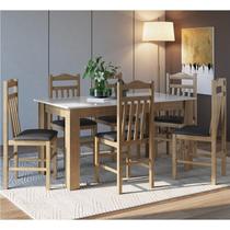 Conjunto Sala de Jantar Mesa Fixa com 6 Cadeiras Marrom/Ameixa Negra Conjunto Sala de Jantar Mesa Fixa com 6 Cadeiras Marrom/Ameixa Negra