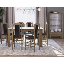 Conjunto Sala de Jantar Mesa Fixa com 6 Cadeiras Marrom/Ameixa Negra Conjunto Sala de Jantar Mesa Fixa com 6 Cadeiras Marrom/Ameixa Negra