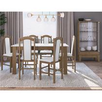 Conjunto Sala de Jantar Mesa Fixa com 6 Cadeiras Marrom/Ameixa Negra Conjunto Sala de Jantar Mesa Fixa com 6 Cadeiras Marrom/Ameixa Negra