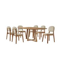 Conjunto Sala de Jantar Mesa Florença 160x90cm Tampo Retângular Laminado Mel com 6 Cadeiras Évora - Móveis Minas
