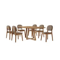 Conjunto Sala de Jantar Mesa Florença 160x90cm Tampo Retângular Laminado Mel com 6 Cadeiras Évora - Móveis Minas