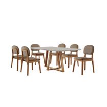 Conjunto Sala de Jantar Mesa Florença 160x90cm Tampo Retângular Vidro/MDF Off White com 6 Cadeiras Évora Móveis Minas