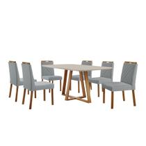 Conjunto Sala de Jantar Mesa Florença Madeira Maciça 160x90cm Tampo Retângular Vidro Off White com 6 Cadeiras Dallas com Puxador Móveis Minas Conjunto Sala de Jantar Mesa Florença Madeira Maciça 160x90cm Tampo Retângular Vidro Off White com 6 Cadeiras Dallas com Puxador Móveis Minas