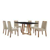 Conjunto Sala de Jantar Mesa Florença Madeira Maciça 160x90cm Tampo Retângular Vidro Preto com 6 Cadeiras Dallas com Puxador Móveis Minas Conjunto Sala de Jantar Mesa Florença Madeira Maciça 160x90cm Tampo Retângular Vidro Preto com 6 Cadeiras Dallas com Puxador Móveis Minas