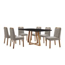 Conjunto Sala de Jantar Mesa Florença Madeira Maciça 180x90cm Tampo Retângular Vidro Preto com 6 Cadeiras Dallas com Puxador Móveis Minas