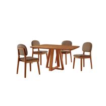 Conjunto Sala de Jantar Mesa Floripa 120x80cm Tampo Retângular Laminado Mel e com 4 Cadeiras Évora - Móveis Minas