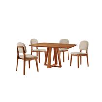 Conjunto Sala de Jantar Mesa Floripa 120x80cm Tampo Retângular Laminado Mel e com 4 Cadeiras Évora - Móveis Minas