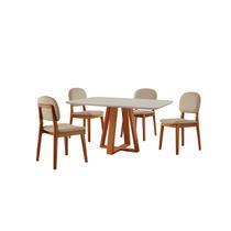 Conjunto Sala de Jantar Mesa Floripa 120x80cm Tampo Retângular Vidro/MDF Off White com 4 Cadeiras Évora - Móveis Minas