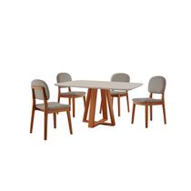 Conjunto Sala de Jantar Mesa Floripa 120x80cm Tampo Retângular Vidro/MDF Off White com 4 Cadeiras Évora - Móveis Minas