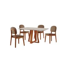 Conjunto Sala de Jantar Mesa Floripa 120x80cm Tampo Retângular Vidro/MDF Off White com 4 Cadeiras Évora - Móveis Minas