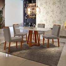 Conjunto Sala de Jantar Mesa Floripa e 4 Cadeiras Pérola Madeira Maciça