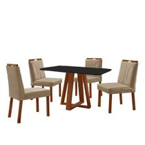 Conjunto Sala de Jantar Mesa Floripa Madeira Maciça 120x80cm Tampo Retângular Vidro Preto com 4 Cadeiras Luna com Puxador Móveis Minas