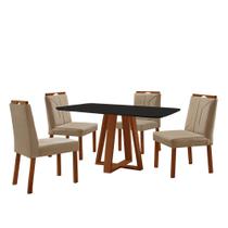 Conjunto Sala de Jantar Mesa Floripa Madeira Maciça 140x80cm Tampo Retângular Vidro Preto com 4 Cadeiras Luna com Puxador Móveis Minas Conjunto Sala de Jantar Mesa Floripa Madeira Maciça 140x80cm Tampo Retângular Vidro Preto com 4 Cadeiras Luna com Puxador Móveis Minas