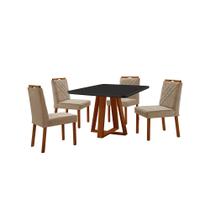 Conjunto Sala de Jantar Mesa Floripa Madeira Maciça 90x90cm Tampo Quadrado Vidro Preto com 4 Cadeiras Dallas com Puxador Móveis Minas