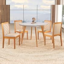 Conjunto Sala de Jantar Mesa Godam 110cm com 4 Cadeiras Berlimestrutura em madeira Maciça e Tampo MDF/Vidro