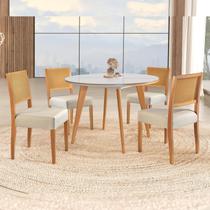 Conjunto Sala de Jantar Mesa Godam 110cm com 4 Cadeiras Versalesestrutura em madeira Maciça e Tampo MDF/Vidro
