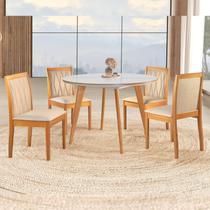 Conjunto Sala de Jantar Mesa Godam 110cm Vidro com 4 Cadeiras Hydra Cinamomo/Off White/Terra - Espresso Móveis