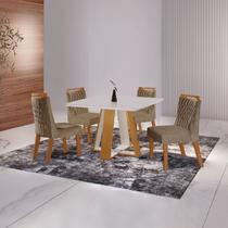 Conjunto Sala de Jantar Mesa Grécia 4 Cadeiras Atena Marrom/Castanho Cinamomo/Pena Caramelo/Off White Conjunto Sala de Jantar Mesa Grécia 4 Cadeiras Atena Marrom/Castanho Cinamomo/Pena Caramelo/Off White