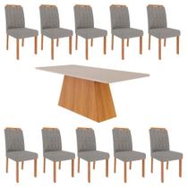Conjunto Sala de Jantar Mesa Helena 210x100 cm e 10 Cadeiras Paola Wood Cimol Nature/Off White/Madeira/Linho Grafite