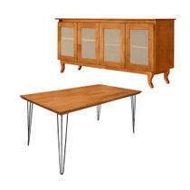 Conjunto Sala de Jantar Mesa Industrial Lanna com Buffet Aparador Deltan Madeira Maciça Vintage