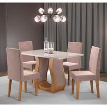 Conjunto Sala de Jantar Mesa Inovare 120x80cm Tampo Vidro/MDP com 4 Cadeiras Venus Branco/Mel/Rosa