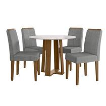 Conjunto Sala de Jantar Mesa Isabela 100X100 4 Cadeiras Amanda Ype/Off White/Linho Cinza Claro