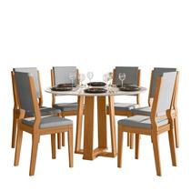 Conjunto Sala de Jantar Mesa Isabela 117X117 com 6 Cadeiras Carol Ype/Off White/Linho Cinza Claro - NC