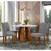 Conjunto Sala de Jantar Mesa Isabela 1,35m com Tampo Giratório e 6 Cadeiras Amanda Ypê/Off White/Ln02 - New Ceval