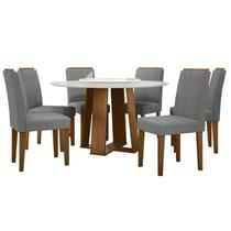 Conjunto Sala de Jantar Mesa Isabela 135X135 6 Cadeiras Amanda Ype/Off White/Linho Cinza Claro