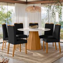 Conjunto Sala de Jantar Mesa Isis 1,35m com Tampo Giratório e 6 Cadeiras Anitta Ypê/Off White/Ja03 - New Ceval Conjunto Sala de Jantar Mesa Isis 1,35m com Tampo Giratório e 6 Cadeiras Anitta Ypê/Off White/Ja03 - New Ceval