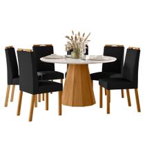Conjunto Sala de Jantar Mesa Isis 135X135 6 Cadeiras Anitta 2024 Ype/Off White/Veludo Preto
