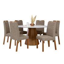 Conjunto Sala de Jantar Mesa Isis 1,35x1,35m com 6 Cadeira Mariah Ype/Off White/Suede Marrom Conjunto Sala de Jantar Mesa Isis 1,35x1,35m com 6 Cadeira Mariah Ype/Off White/Suede Marrom