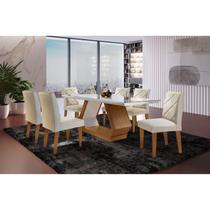 Conjunto Sala De Jantar Mesa Islandia 180X80Cm Tampo Vidro/Mdf Canto Reto Com 6 Cadeiras Irlanda
