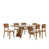 Conjunto Sala de Jantar Mesa Itália 180x90cm Tampo Retângular Vidro/MDF Mel e Off White com 6 Cadeiras Valença - Móveis Minas